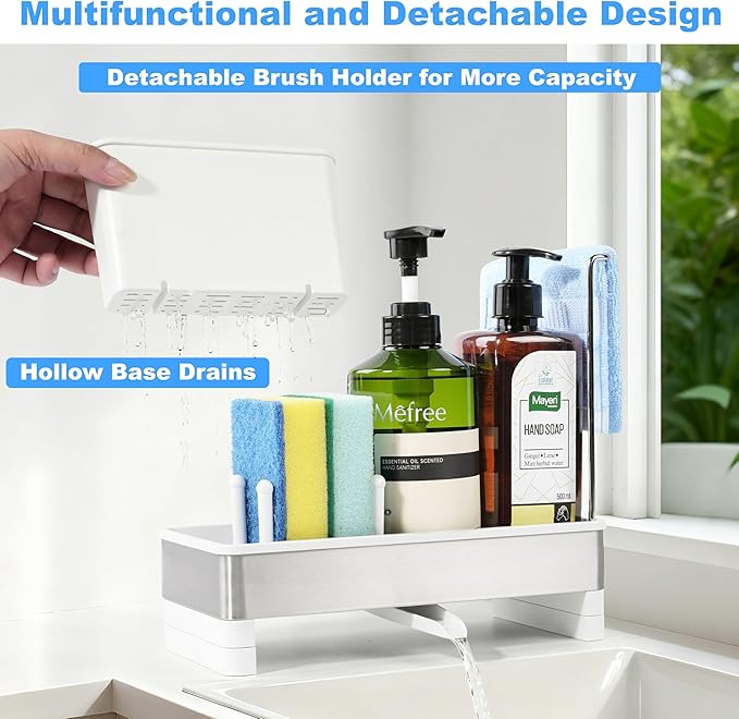 Sponge Holder for Kitchen Sink Caddy Organizer, Dish Brush Holder | Stainless Steel Sponge Caddy for Kitchen Countertop Organizer, Rustproof Dish Soap and Sponge Rack with Dishcloth Drying Rack