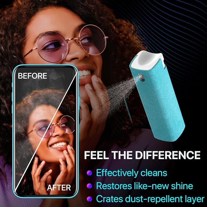 IO CLEAN Mini Screen Cleaner Spray – Finger Proof Screen Cleaner for | Smartphones, iPads, MacBooks, Laptops, Car Screens, Touchscreens – 3in1 Mist Cleaner, Microfiber Cloth and Cover (Dark Green)