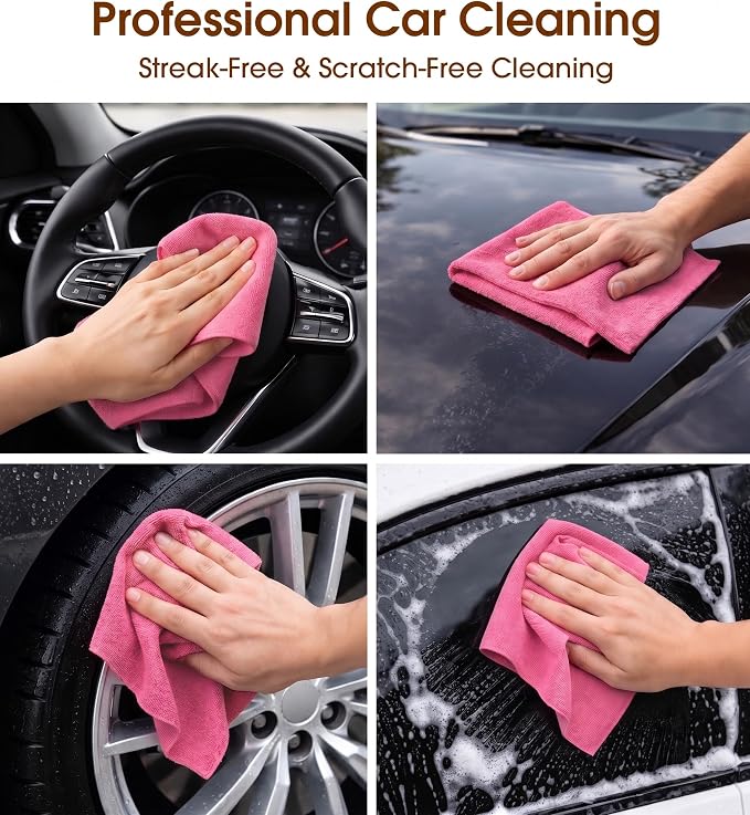 KitchLife Microfiber Cleaning Cloth Roll, 100 Pack - Tear-Away Microfiber Paper Towels, Lint-Free, Reusable, Washable for Kitchen, Car, Dishes, and Sensitive Surfaces (Pink)
