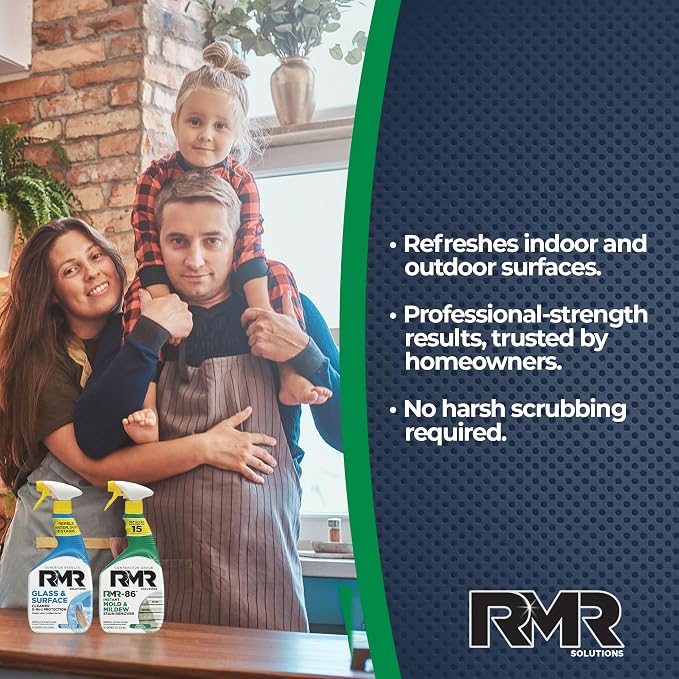 RMR Surface Renewal System – Instant Stain Remover + Glass & Surface Cleaner/Protectant, Indoor/Outdoor Cleaning Kit for Mirror, Screen, Furniture, Siding, & Deck, 2–32 Oz Bottles