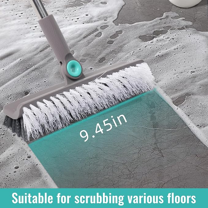 Broom with Dustpan Combo Set, Silicone Broom Squeegee and Scrub Brush Set with Long Adjustable Handle for Indoor & Outdoor Sweeping and Scrubbing, Ideal for Pet Hair, Liquids and Dirt