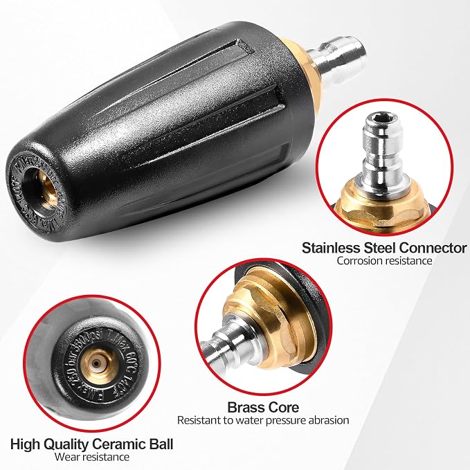 YAMATIC Pressure Washer Turbo Nozzle Tips, 3600 PSI 4.0 GPM | 1/4" Stainless Steel Quick Connector, 360° Rotating, Easy to Install, Compatible with Ryobi, Greenworks, Craftsman, Troybilt