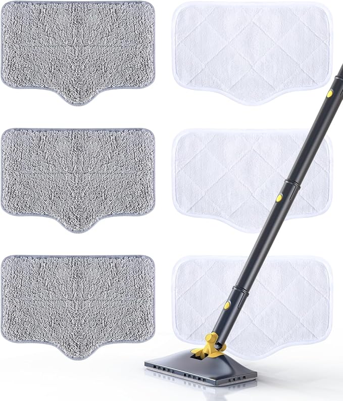 6 Pack Steam Mop Pads, Compatible with KS-7883/KS-7880 | Washable Reusable Microfiber Pads, 2 Material Types, Deep Cleaning for Hard Floors and Carpets