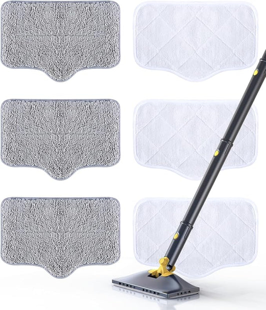 6 Pack Steam Mop Pads, Compatible with KS-7883/KS-7880 | Washable Reusable Microfiber Pads, 2 Material Types, Deep Cleaning for Hard Floors and Carpets