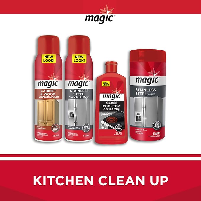 Magic Stainless Steel Cleaner Aerosol - 17 Ounce - Removes Fingerprints Residue Water Marks and Grease From Appliances - Refrigerator Dishwasher Oven Grill etc