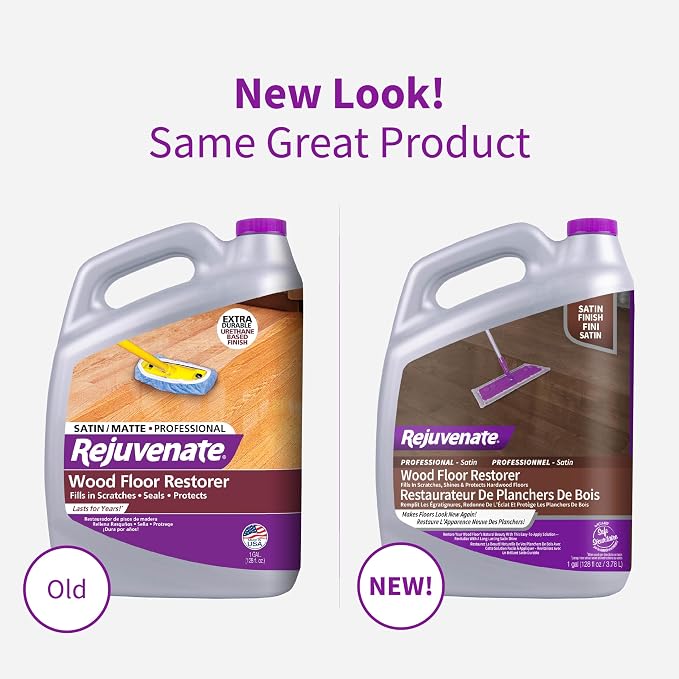 Rejuvenate Professional Wood Floor Restorer Fills Scratches, Seals And Protects Wood Flooring For A Matte Satin Finish, 1 Gallon | 1-Coat Application Fills Scratches, Shines & Protects Hardwood Floors, Leaves A Satin Finish, Safe For Pets & Kids