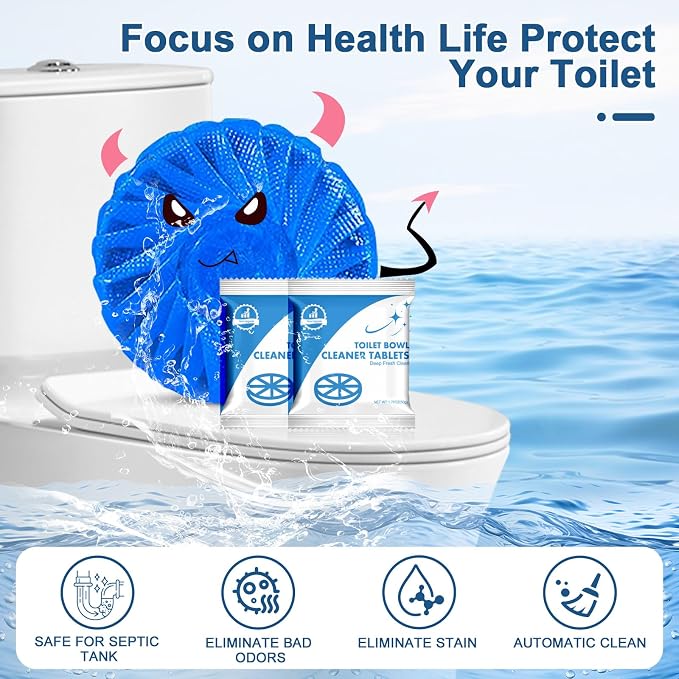 Msvvko Toilet Bowl Cleaners, Automatic Toilet Bowl Cleaner Tablets Blue Gel Powerful Clean, Septic Safe Toilet Tank Cleaner, Bathroom Deodorizer & Prevent Stain, Fresh Scent-10 PACKS