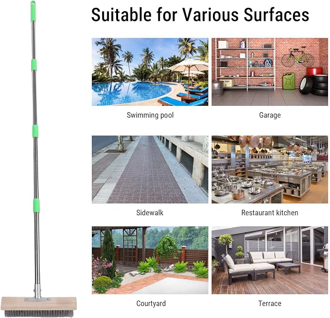 Fockety Floor Scrub Brush with Long Handle, 30cm Brush Head 80-160cm Adjustable Outdoor Scrubber for Swimming Pool, Sidewalk, Courtyard, Garden, Garage, Kitchen Bathroom