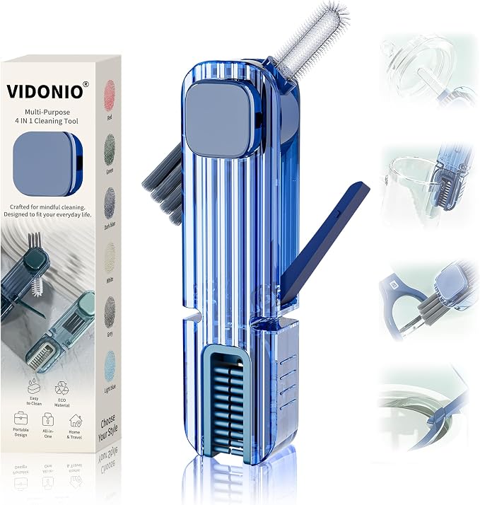 VIDONIO 4 in 1 Cup Lid Gap Cleaning Brush, Multifunctional Insulation Bottle Cleaning Tools, Mutipurpose Tiny Silicone Cup Holder Cleaner, Home Kitchen Cleaning Tools
