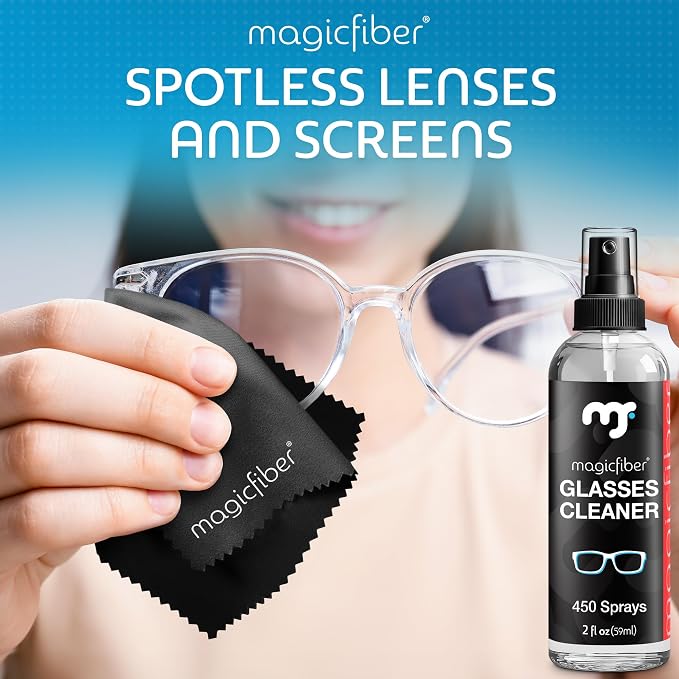 MagicFiber Glasses Cleaner Spray & Cloth Kit, Eye Glass & Lens Cleaner | Great for Eyeglass Cleaning, Phone, VR & Reading Glasses