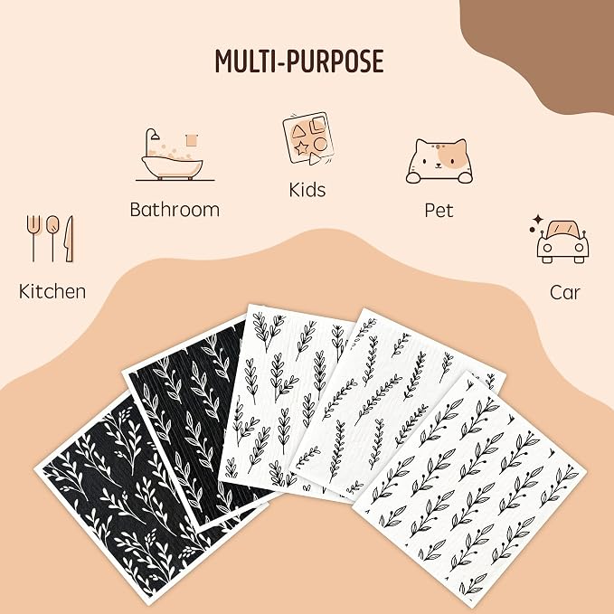 Swedish Dishcloths for Kitchen, 5 Pack Reusable Paper Towels Washable, Super Absorbent Swedish Dish Cloths, Non-Scratch, No Odor
