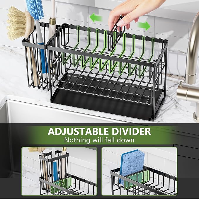 Cisily 2-Tier Kitchen Sink Caddy Organzier Rack with Dish Brush Sponge Holder | Kitchen Sink Countertop Organization Storage,Home Decor Accessories Essentials Stainless Steel