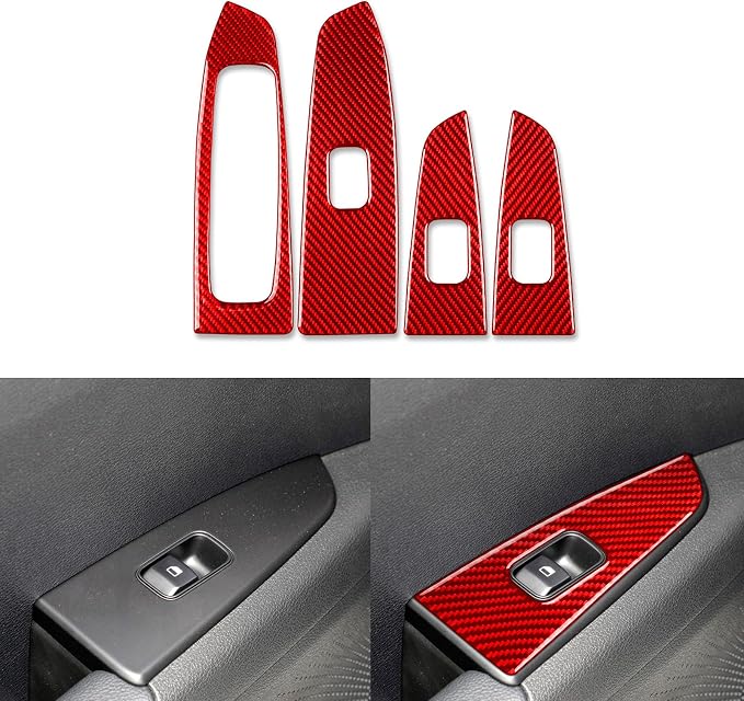 Red Real Carbon Fiber Trim for KIA Forte K3 Accessories | for 2019 2020 2021 2022 2023 2024 Window Lift Button Panel Sticker Interior Thick Overlay Decal