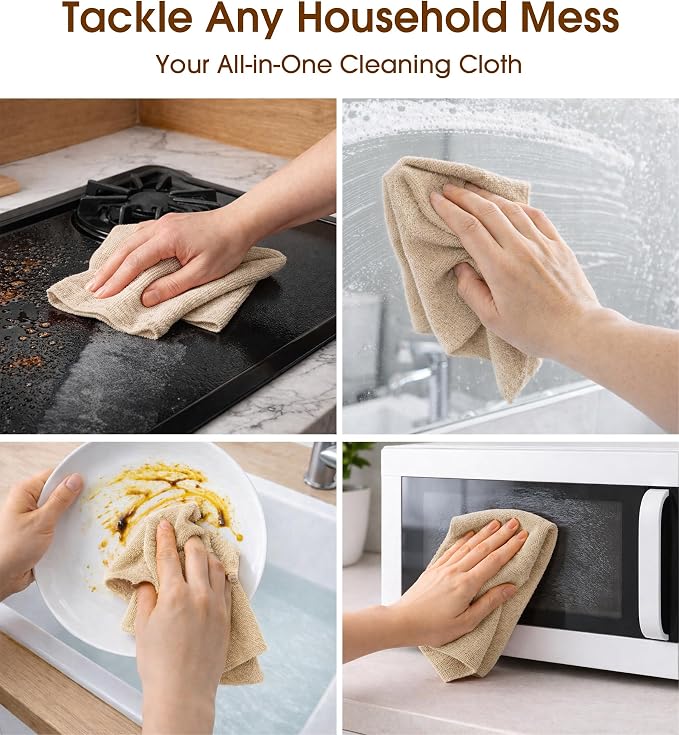 KitchLife Microfiber Cleaning Cloth Roll, 100 Pack - Tear-Away Microfiber Paper Towels, Lint-Free, Reusable, Washable for Kitchen, Car, Dishes, and Sensitive Surfaces (Sand Beige)