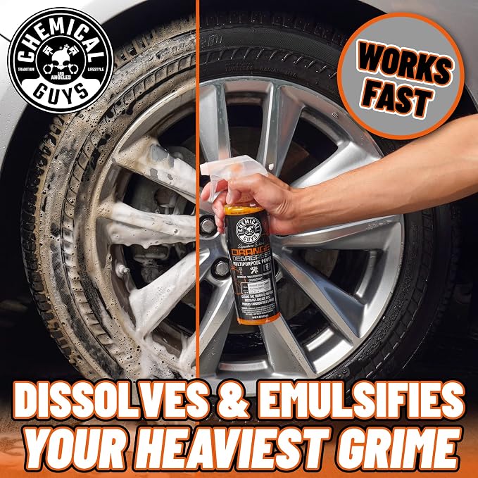 Chemical Guys, Signature Series Orange Heavy Duty Degreaser Spray, 1 Gallon | Heavy-duty citrus degreaser breaks down grease and oil on engines, tires, tools and undercarriages, dilutable