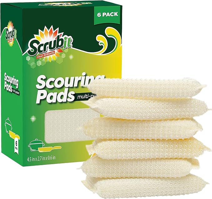 Multi-Purpose Scouring Pad by Scrub-It - Non-Scratch Cleaning Dobie Pads for Pots, Pans, Dishes, Utensils & Non-Stick Cookware - Sponge Scrubbers Use for Kitchen, Bathroom & More (6 Pack)