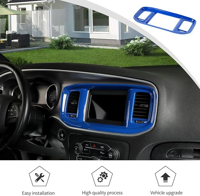 JWWY Charger Center Consoles Dash Board Trim Dashboard DVD Navigation Screen Frame Instrument Cover Trim for 2015-2024+Dodge Charger Interior Accessories Blue