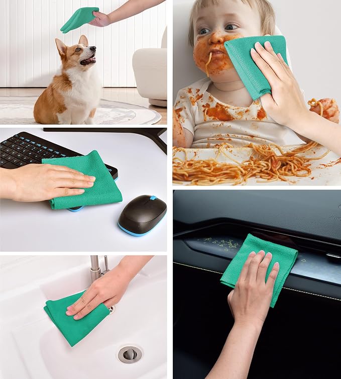 KitchLife Microfiber Cleaning Cloth Roll - Tear-Away Reusable Microfiber Paper Towels, Lint-Free, Washable, 20 Sheets for Kitchen, Car, Dishes, and Sensitive Surfaces (Emerald Green)