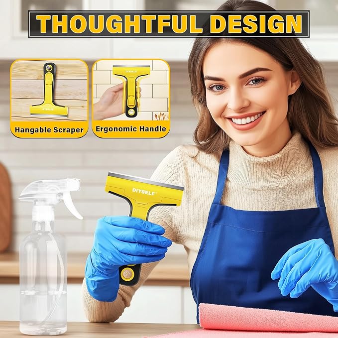 DIYSELF Floor Scraper with 10 Extra 4" Razor Blades, Razor Scraper Tool | Razor Scraper Tool for Cleaning, Glass Stove Top Scraper, Window Scraper, Paint, Cooktop, Oven Scraper, Yellow