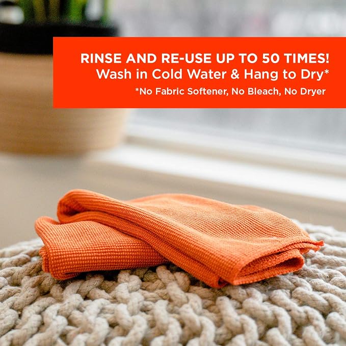 WHOOSH Microfiber Cleaning Cloth, 3 Pack, 14 x 14 in, Orange | Suitable for TV, Car Screen, Computer, MacBook and Watches, Machine Washable