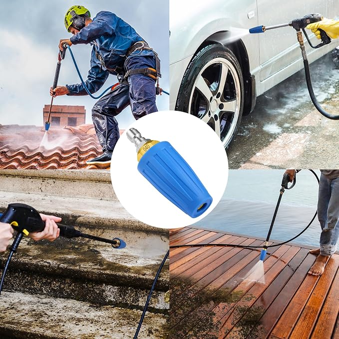 Turbo Nozzle Pressure Washer 4000 PSI Max Blue Rotating Turbo Nozzle | Power washer nozzle with 1/4 inch quick connect for cleaning brick, concrete, vinyl surfaces, driveways, patios and sidewalks