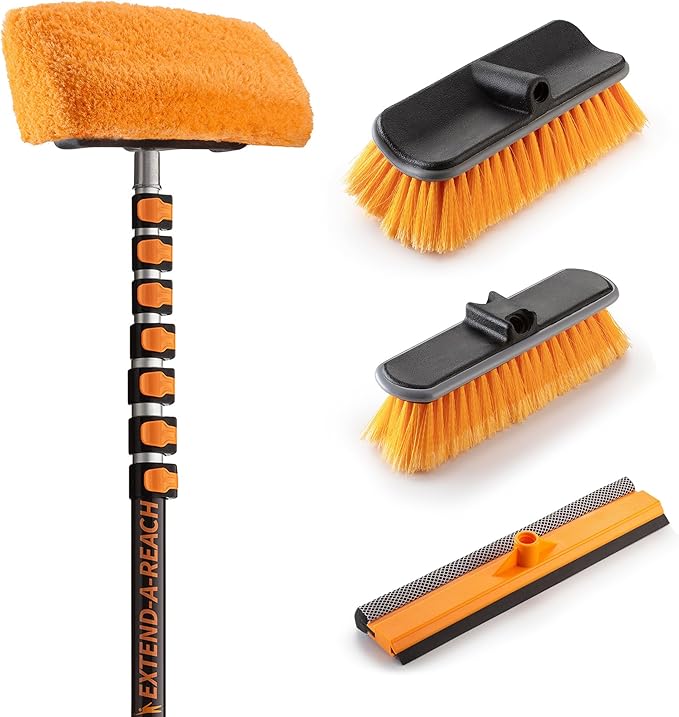 36-Foot Exterior House Cleaning Brush Set with 5-30 ft Extension Pole | Vinyl Siding Brushes with Telescopic Extendable Pole & Window Cleaning Squeegee // The Ultimate Extension Scrub Brush Set