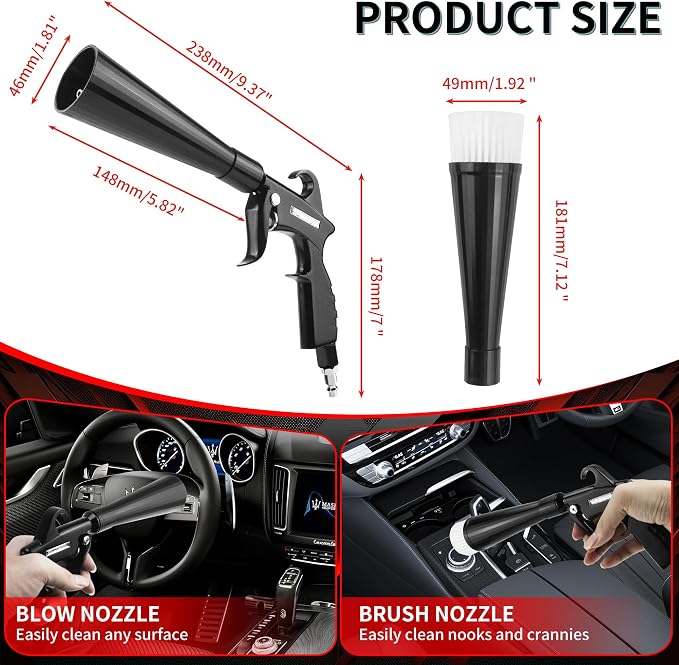 HANDY High Pressure Car Interior Cleaning Gun Interior Dryer Hair Dryer Car Detail Gun Fast Drying Blows Away Dust and Dirt Using Air | Car Detailing Tools for Quickly Blowing Out Debris and Dust Air-Powered