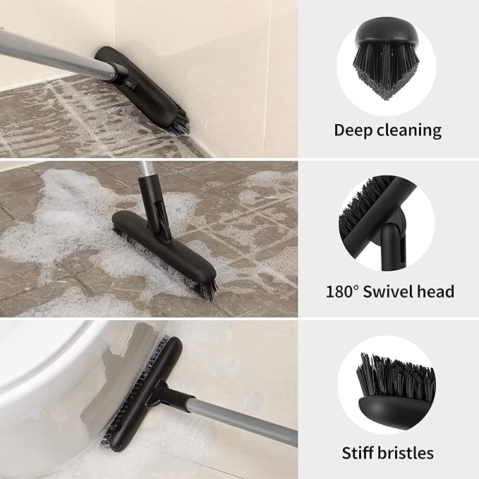 MR.SIGA Heavy Duty Grout Scrub Brush with Long Handle | Shower Floor Scrubber for Cleaning, Tile Scrub Brush with Stiff Bristles