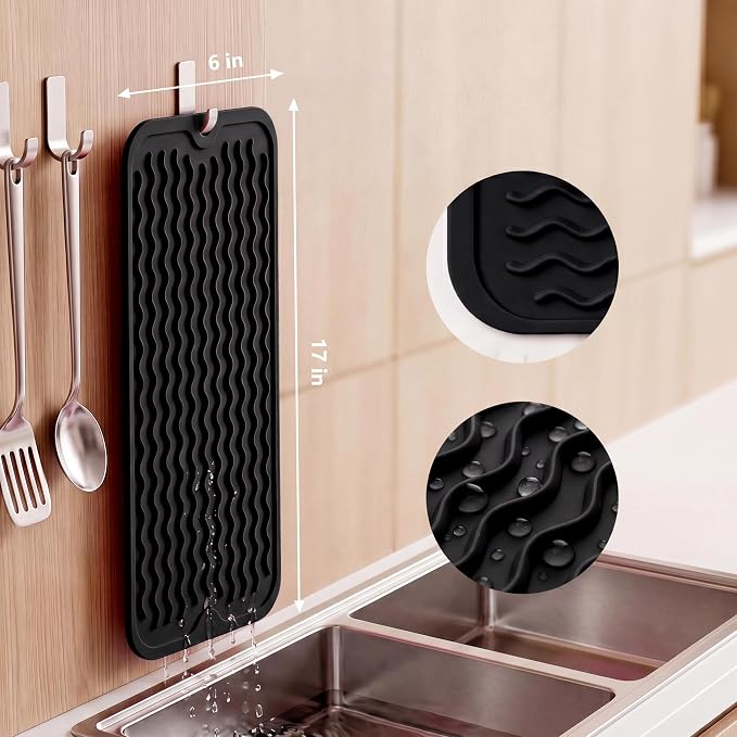 MicoYang Silicone Dish Drying Mat for Multiple Usage,Easy clean,Eco-friendly,Heat-resistant Silicone Mat for Kitchen Counter,Sink,Bar,Bottle,or Cup Black M 17 inches x 6 inches