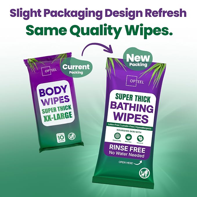 OPTEEL Super Thick Bath Shower Wipes, Softly Scented, Pre Moistened 160ct | Disposable, Extra-Large, Soft Cloths for Adult Bathing No-Rinse, Hypoallergenic, Aloe & Vitamin E, for Men, Women & Elderly