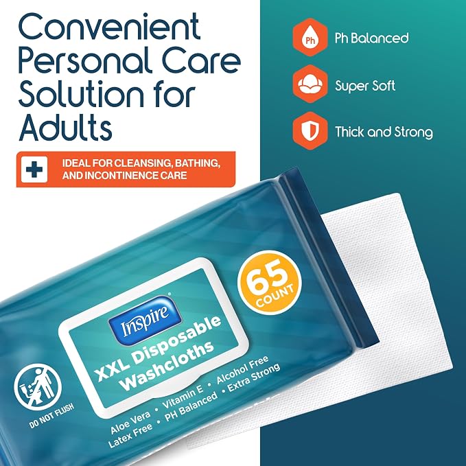 Inspire Adult Wet Wipes, Wash Cloths for Incontinence & Cleansing for Elderly, 8"x13" (780 Count)