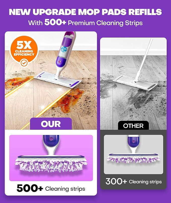5X Cleaning Power Mop Refills for Swiffer Power Mop, 500+ Strips Multi-Surface PowerMop Refill Pads, 52 Count Disposable Powermop Wood Mops, Replacement Mopping Pad for Floor Cleaning