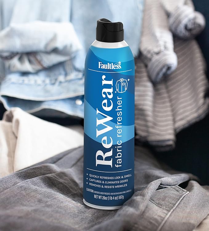 Faultless ReWear Dry Wash Spray for Clothing – Wrinkle Remover, Fabric Refresher Spray, Captures Odors – Like Dry Shampoo for Clothes: Fresh Look W/Out Laundry, 20oz 4Pack
