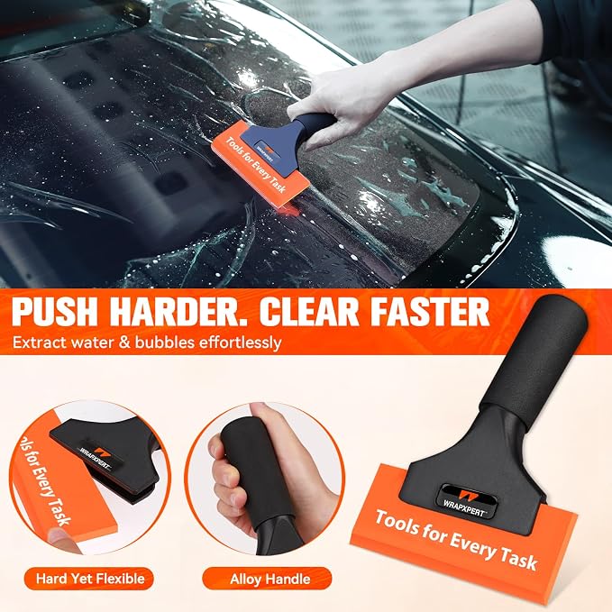 WRAPXPERT Window Tint Tools Kit, 3-Step Professional Window Tint Squeegee Set for Windshield & Rear Glass Tinting, Squeegee for Car Window Film Installation, Fast Water Removal and Bubble-Free Finish