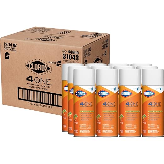 CloroxPro 4 in One Disinfecting Cleaner, Industrial Cleaning, 14 Ounce Spray Can, (12 Pack)