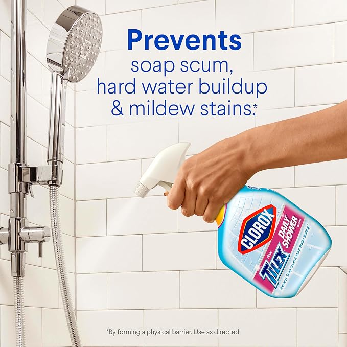 Clorox Plus Tilex Daily Shower Cleaner, Bleach-Free Bathroom Cleaner Spray, Safe for Most Tubs and Countertops, 32 fl. oz. Spray Bottle