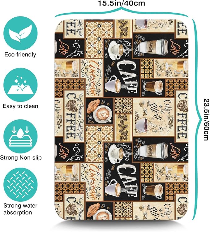 Fun Coffee Mat 23inx15in,Coffee Bar Mat for Countertops,Absorbent Hide Stain Anti-Slip Coffee Bar Accessories Fit Under Coffee Machine Mat,dish Drying Mats for Kitchen