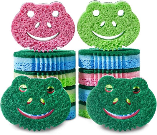 12 Pack Scrub Sponge,Bulk Sponges,Dual-Sided Multi-Functional Premium Cleaning Sponges,Dishwashing Sponge for Heavy Duty Scouring Pads,Bathroom,Dish,Furniture,Kitchen(Frog Shape)
