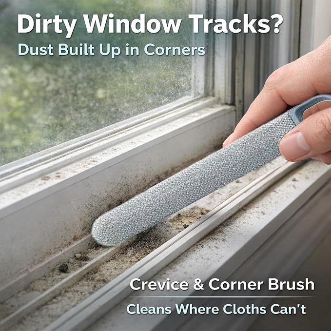 Window Screen Cleaning Brush, 6-in-1 Screen Cleaner Tool Kit with Spray Bottle, Crevice Brush and Microfiber Cloth for Window Tracks and Screens