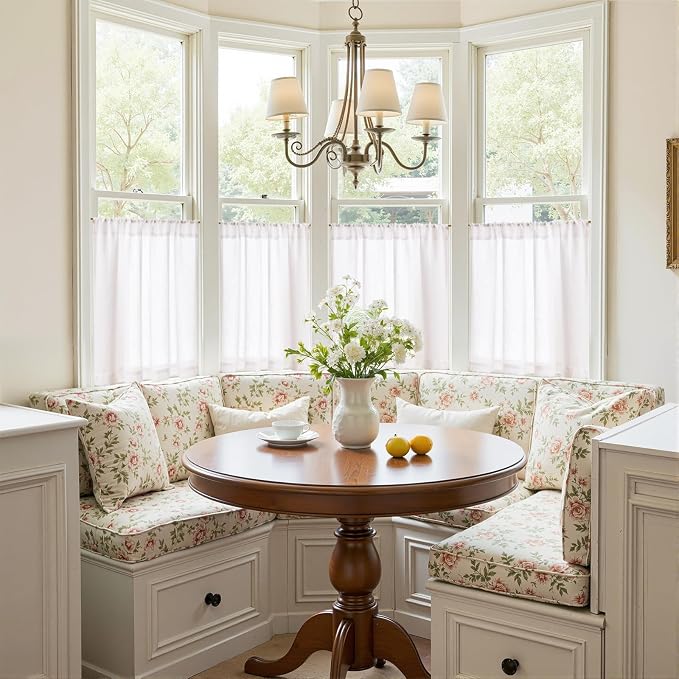 jinchan Linen Kitchen Tier Curtains, 38x24, 2 Panels, Beige White | Light filtering, linen blend, rod pocket, farmhouse style, rustic decor, kitchen, bathroom, laundry room, RV, small windows