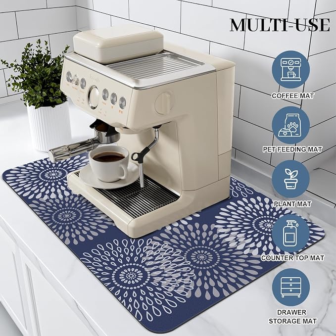 LuxStep Dish Drying Mat Super Absorbent Kitchen Counter Mat Rubber Backing Draining Mat Easy to Clean Kitchen Accessories Dish Rack Pad for Dishes, Utensils, Countertops, Sinks 16" x 24" Blue