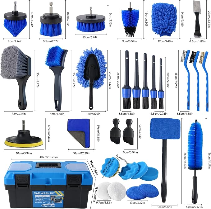 36Pcs Car Detailing Kit, Car Detailing Brush Set, Car Cleaning Kit, Auto Detailing Tools for Interior Exterior Wheels, Professional Car Wash Accessories with Windshield Cleaning Tool and Storage Box