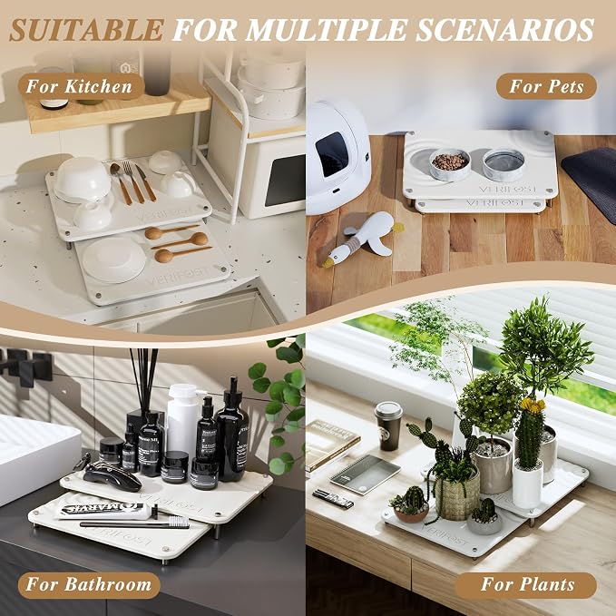 Pearl White 2PCs Large Drying Stone for Kitchen Counter, Stone Dish Drying Mat for Kitchen Counter, Quick Dry Mat with Non-slip Feet