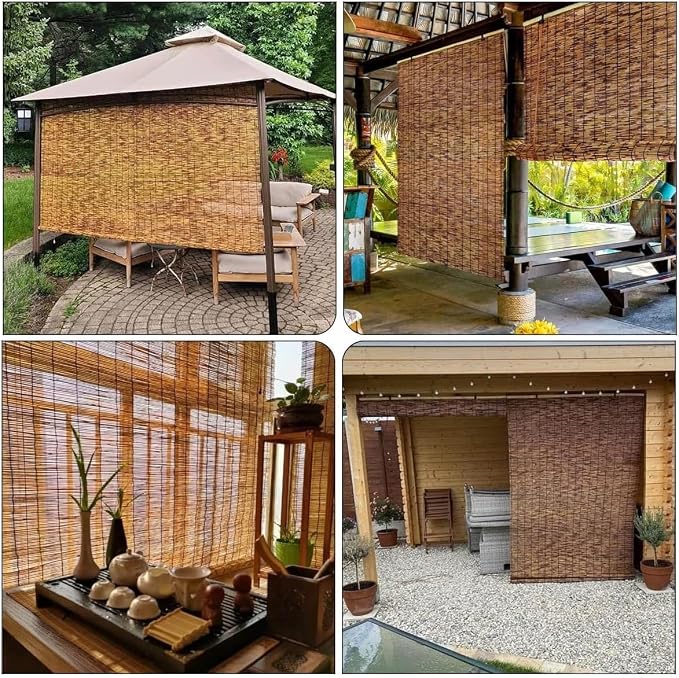 Retro Bamboo Shades for Outdoor Patio Privacy, Waterproof Bamboo Blinds, Natural Reed Bamboo Roll Up Blinds, Bamboo Roller Shades for Porch Gazebo Deck Windows, Sizes 16" to 80" Wide(46" W x 84" H)