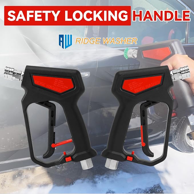 RIDGE WASHER Pressure Washer Gun 5000 PSI, 1/4'' Quick Connector | Power Washer Short Gun with 3/8" Quick Connect, 12 GPM, M22 Fitting