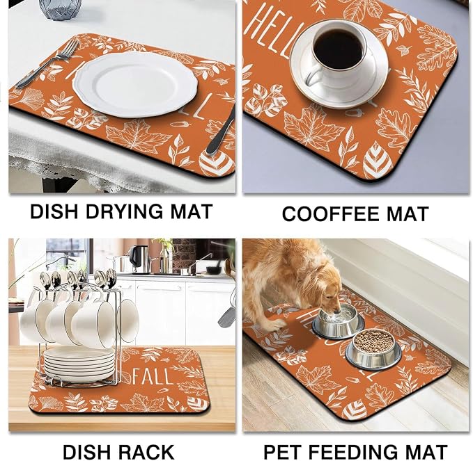 Fun Coffee Mat 24inx18in,Coffee Bar Mat for Countertops,Absorbent Hide Stain Anti-Slip Coffee Bar Accessories Fit Under Coffee Machine Mat,dish Drying Mats for Kitchen