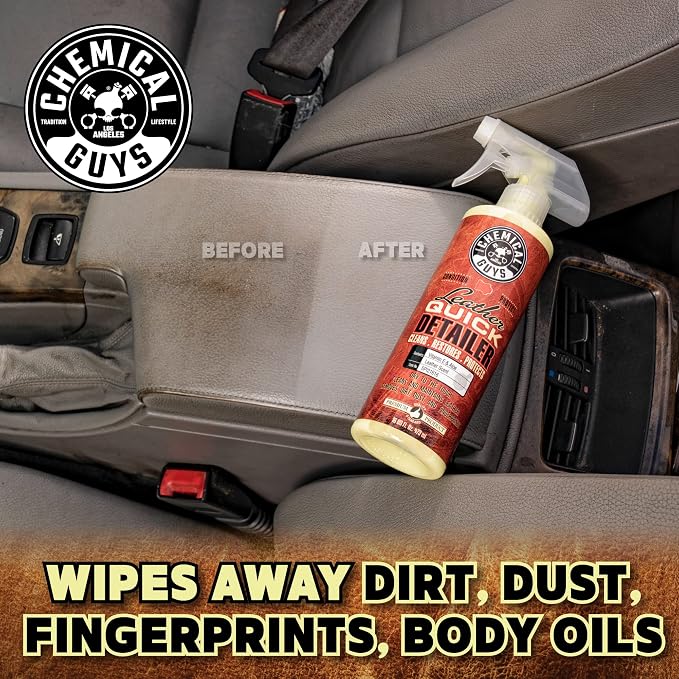 Chemical Guys, Leather Quick Detailer, Cleaner & Conditioner Spray, 16 oz | Quick spray cleans and conditions seats, furniture and apparel, safe on natural, synthetic and faux leather