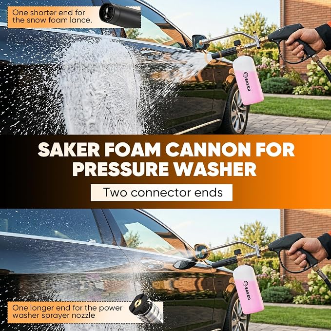 Saker Foam Cannon Dual Connector Accessory for Pressure Washer Kit,with Dual-Purpose Switch Spray Gun,Pressure Washer Gun for Car Washing and Cleaning,5 Color Power Washer Nozzle