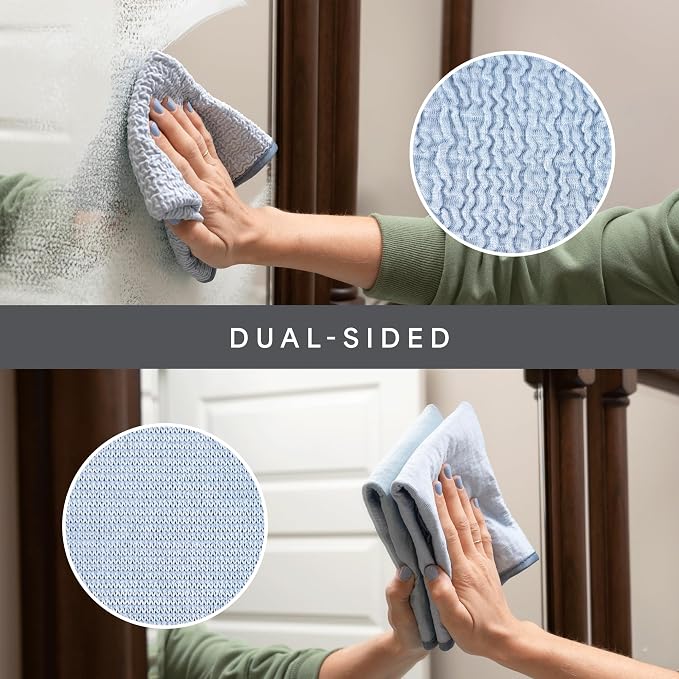 S&T INC. Aura Microfiber Glass Cleaning Cloth, 4 Pack, 16" x 16", Blue | Dual-Sided Towel, Lint-Free, Streak-Free, Reusable Cleaning Cloth for Home and Car