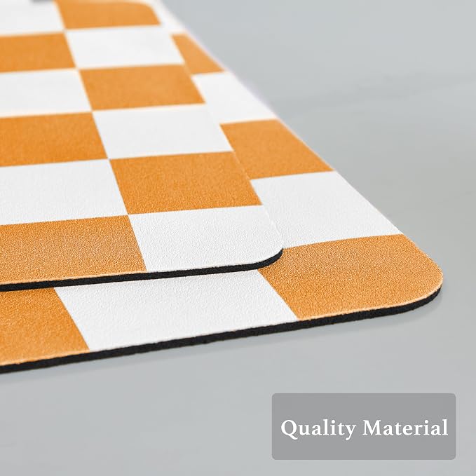Ohocut Checkered Dish Drying Mat for Kitchen Counter, Coffee Bar Station Accessories, Retro Cute Fall Aesthetic Modern Absorbent Drainer Mat Kitchen Drying Mat Easy Clean, Orange 12" x 19"